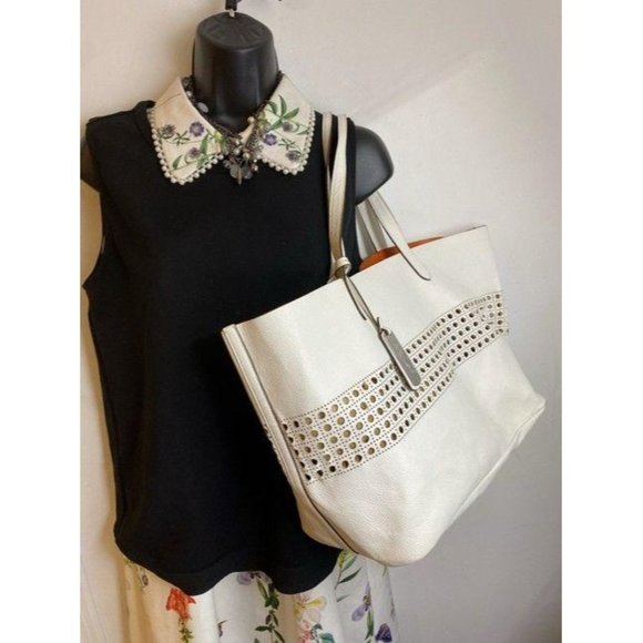 ralph lauren bag shoulder white leather tote - Picture 6 of 11